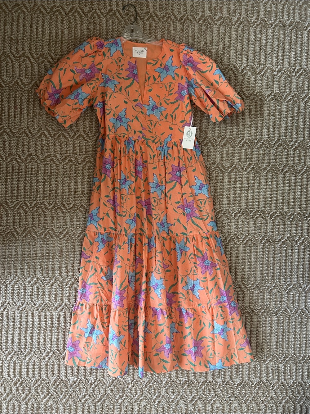 Tuckernuck Orange Floral Tiered Maxi Dress with Blue and Pink Blooms